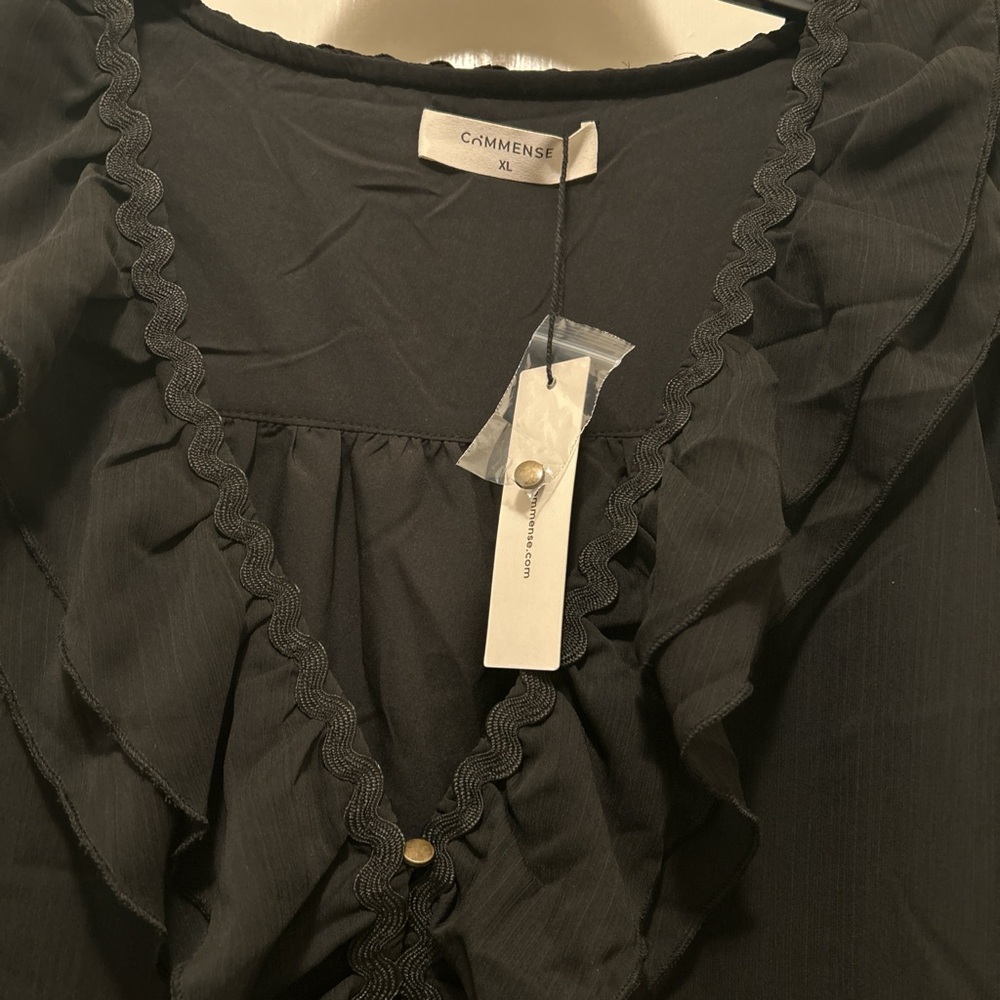 Commense Black Ruffled Blouse - Picture 2 of 3